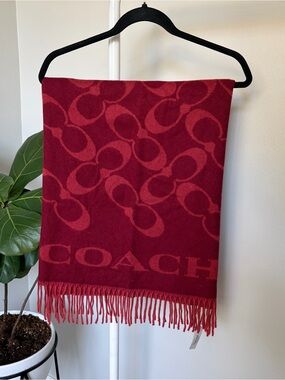Coach Oversized Logo Red Wool Scarf